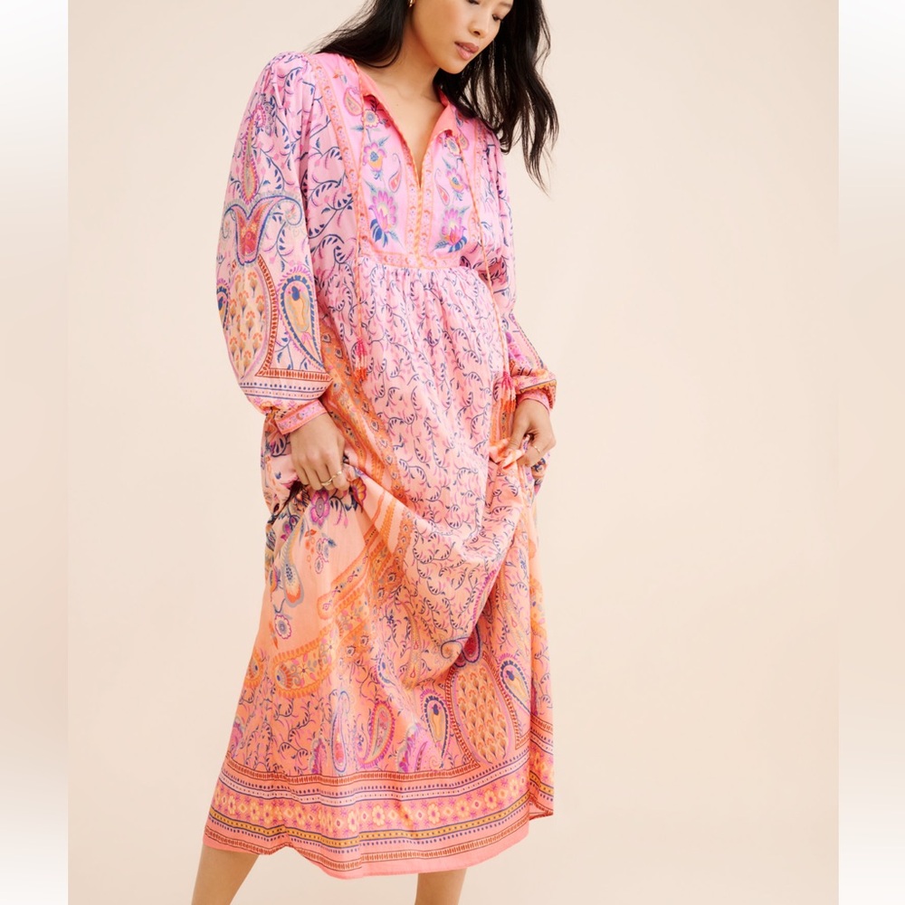 FARM Rio Pink and Orange Paisley Maxi Dress